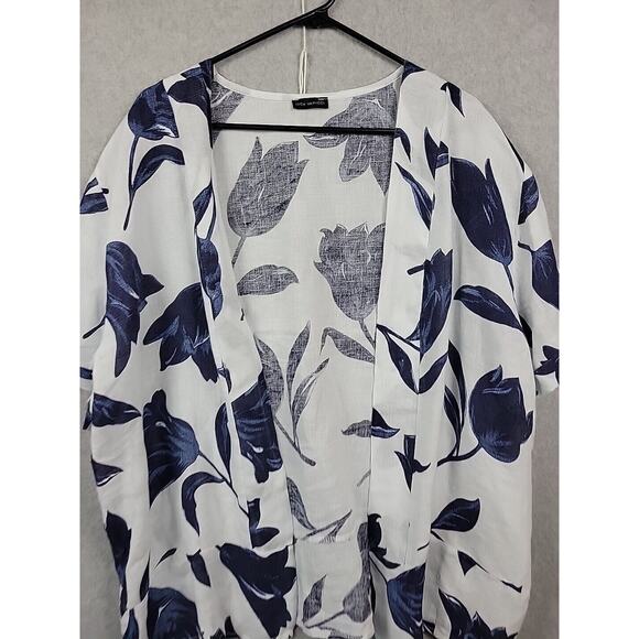 Luca Vanucci Italy Linen White Floral SS Open Front Coastal Cardigan Women's XL - Picture 2 of 12